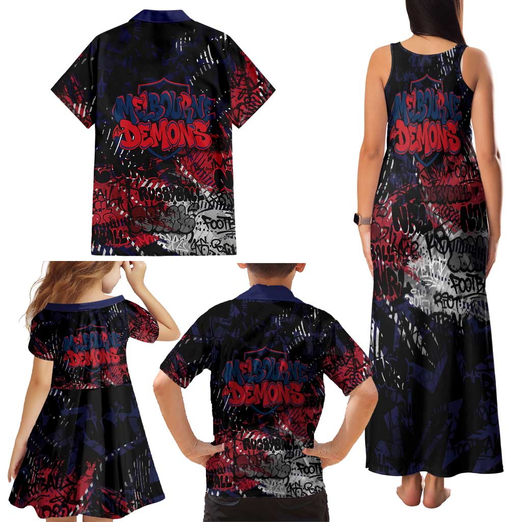Melbourne Demons Family Matching Tank Maxi Dress and Hawaiian Shirt Urban Graffiti Street Art - Bold Abstract Spray Paint