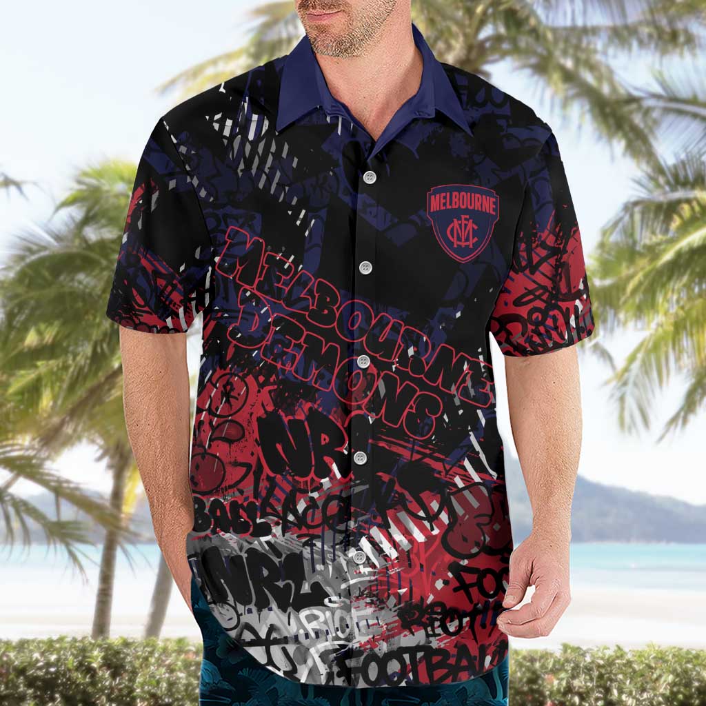 Melbourne Demons Hawaiian Shirt Urban Graffiti Street Art - Bold Abstract Spray Paint