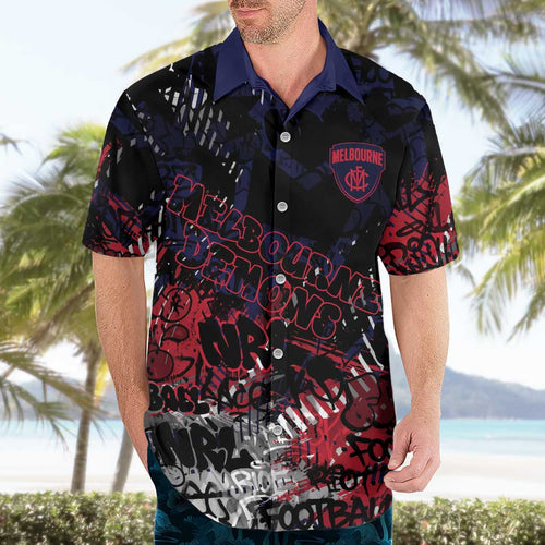 Melbourne Demons Hawaiian Shirt Urban Graffiti Street Art - Bold Abstract Spray Paint