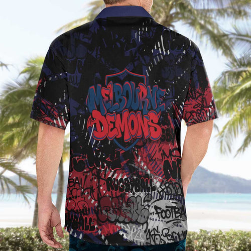 Melbourne Demons Hawaiian Shirt Urban Graffiti Street Art - Bold Abstract Spray Paint
