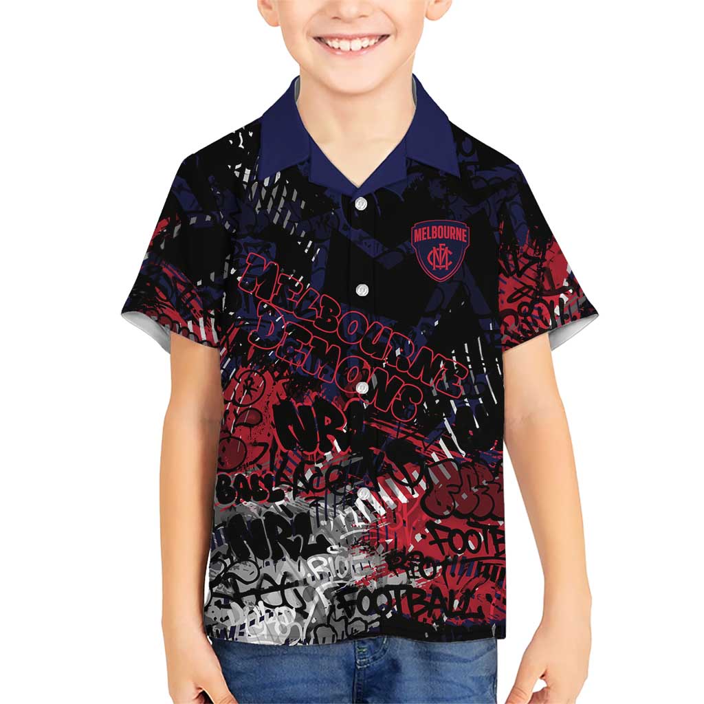 Melbourne Demons Kid Hawaiian Shirt Urban Graffiti Street Art - Bold Abstract Spray Paint