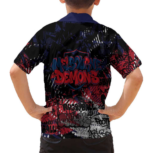 Melbourne Demons Kid Hawaiian Shirt Urban Graffiti Street Art - Bold Abstract Spray Paint