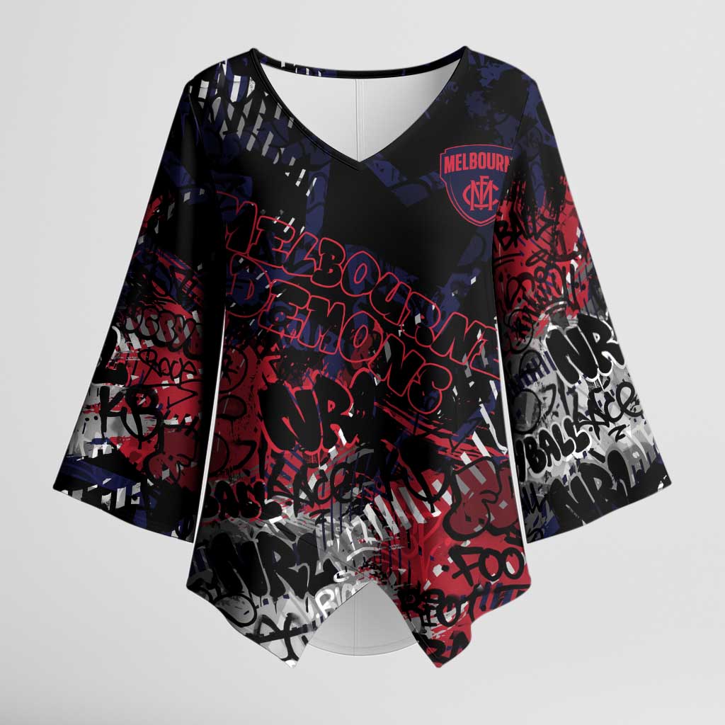 Melbourne Demons Kimono Sleeve Blouse Urban Graffiti Street Art - Bold Abstract Spray Paint