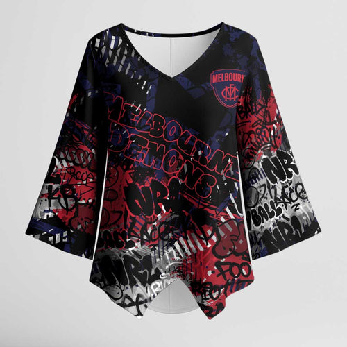 Melbourne Demons Kimono Sleeve Blouse Urban Graffiti Street Art - Bold Abstract Spray Paint