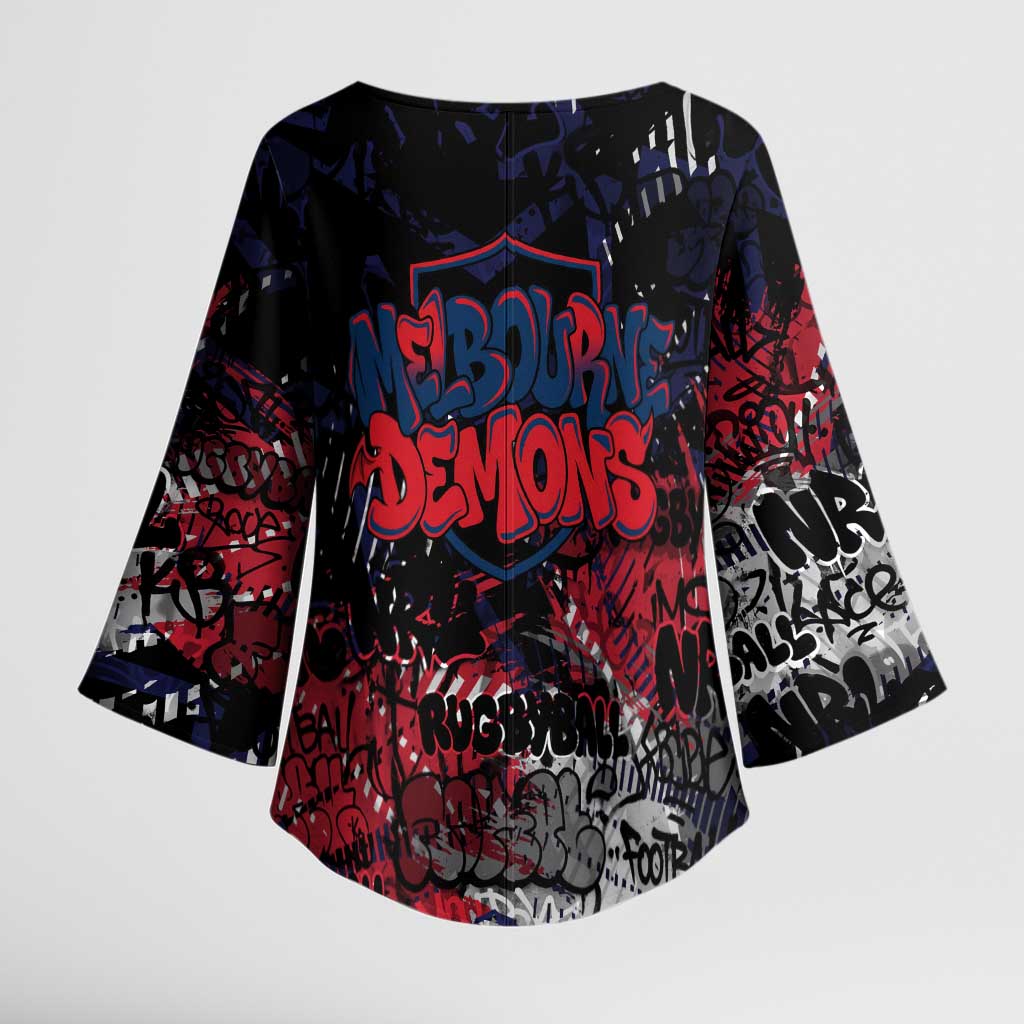 Melbourne Demons Kimono Sleeve Blouse Urban Graffiti Street Art - Bold Abstract Spray Paint
