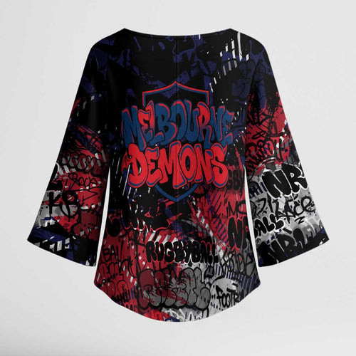 Melbourne Demons Kimono Sleeve Blouse Urban Graffiti Street Art - Bold Abstract Spray Paint