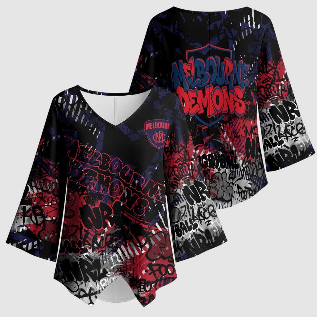 Melbourne Demons Kimono Sleeve Blouse Urban Graffiti Street Art - Bold Abstract Spray Paint