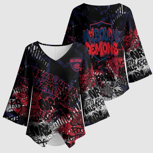 Melbourne Demons Kimono Sleeve Blouse Urban Graffiti Street Art - Bold Abstract Spray Paint