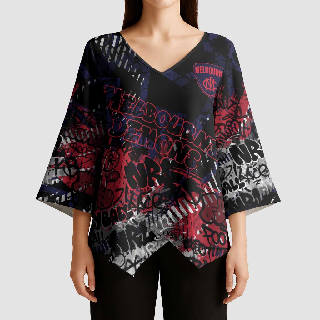 Melbourne Demons Kimono Sleeve Blouse Urban Graffiti Street Art - Bold Abstract Spray Paint