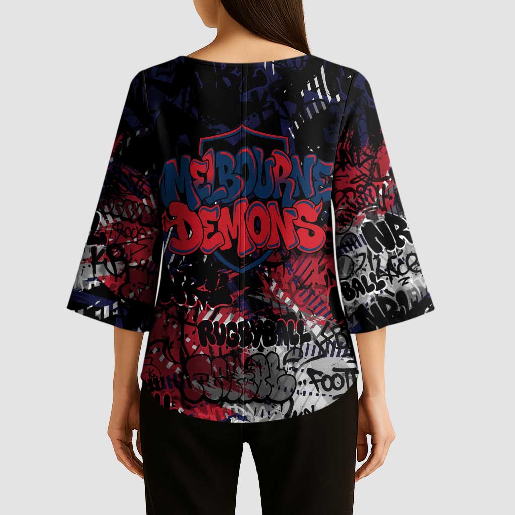 Melbourne Demons Kimono Sleeve Blouse Urban Graffiti Street Art - Bold Abstract Spray Paint