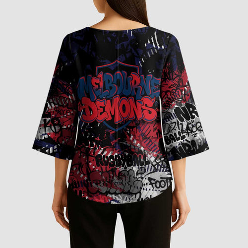 Melbourne Demons Kimono Sleeve Blouse Urban Graffiti Street Art - Bold Abstract Spray Paint