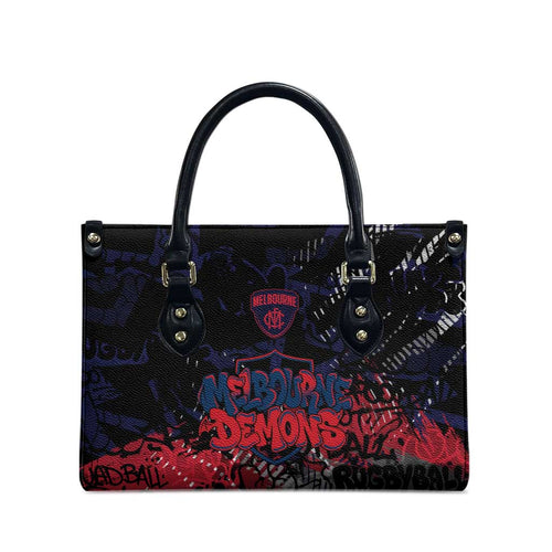 Melbourne Demons Leather Bag Urban Graffiti Street Art - Bold Abstract Spray Paint