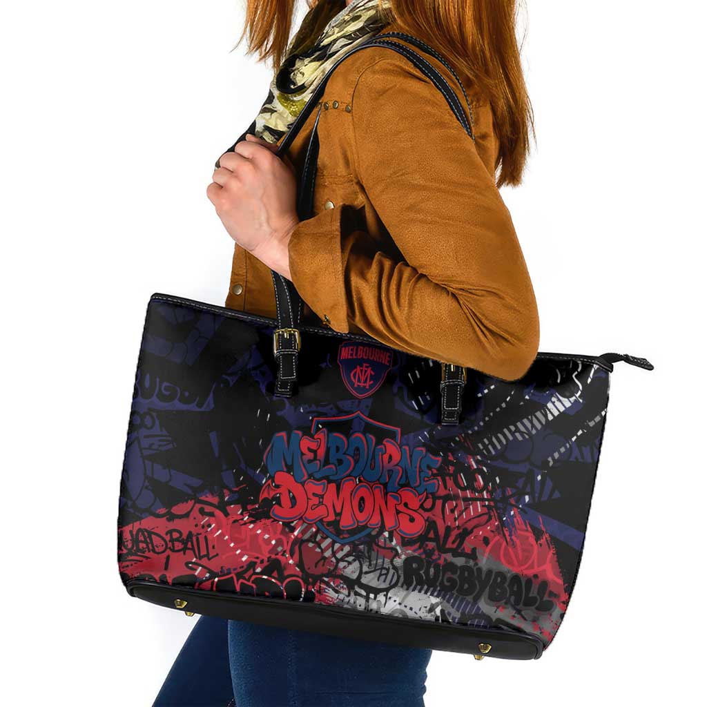 Melbourne Demons Leather Tote Bag Urban Graffiti Street Art - Bold Abstract Spray Paint