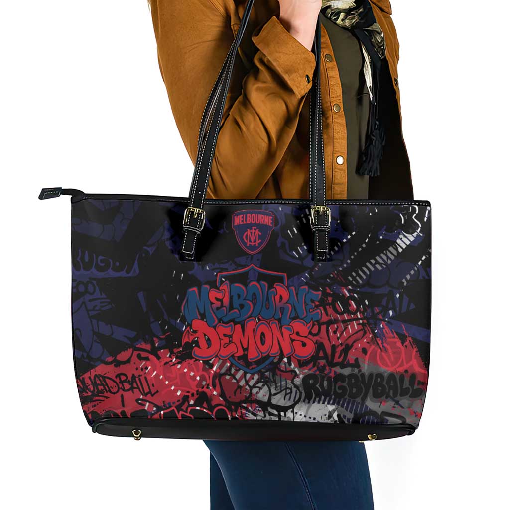 Melbourne Demons Leather Tote Bag Urban Graffiti Street Art - Bold Abstract Spray Paint