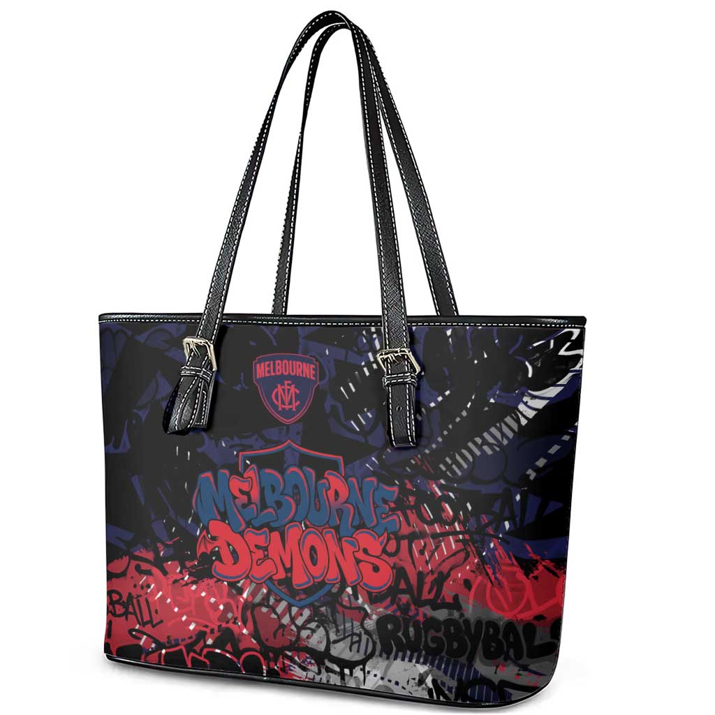 Melbourne Demons Leather Tote Bag Urban Graffiti Street Art - Bold Abstract Spray Paint