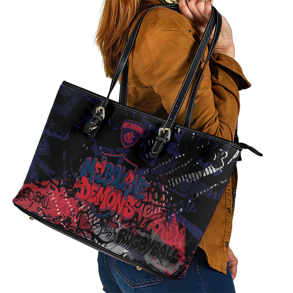 Melbourne Demons Leather Tote Bag Urban Graffiti Street Art - Bold Abstract Spray Paint