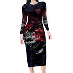 Melbourne Demons Long Sleeve Bodycon Dress Urban Graffiti Street Art - Bold Abstract Spray Paint