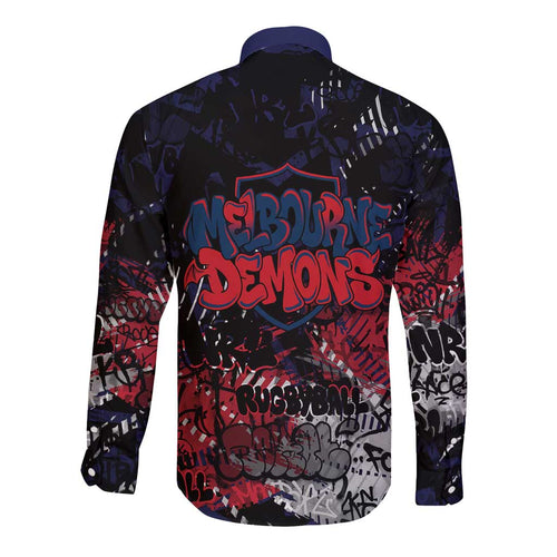 Melbourne Demons Long Sleeve Button Shirt Urban Graffiti Street Art - Bold Abstract Spray Paint