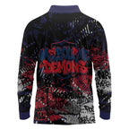 Melbourne Demons Long Sleeve Polo Shirt Urban Graffiti Street Art - Bold Abstract Spray Paint