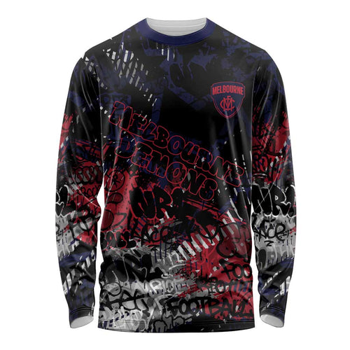 Melbourne Demons Long Sleeve Shirt Urban Graffiti Street Art - Bold Abstract Spray Paint