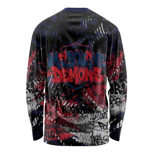 Melbourne Demons Long Sleeve Shirt Urban Graffiti Street Art - Bold Abstract Spray Paint
