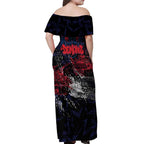Melbourne Demons Off Shoulder Maxi Dress Urban Graffiti Street Art - Bold Abstract Spray Paint