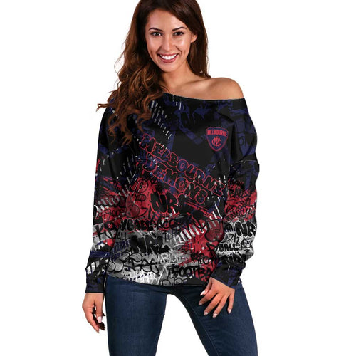 Melbourne Demons Off Shoulder Sweater Urban Graffiti Street Art - Bold Abstract Spray Paint