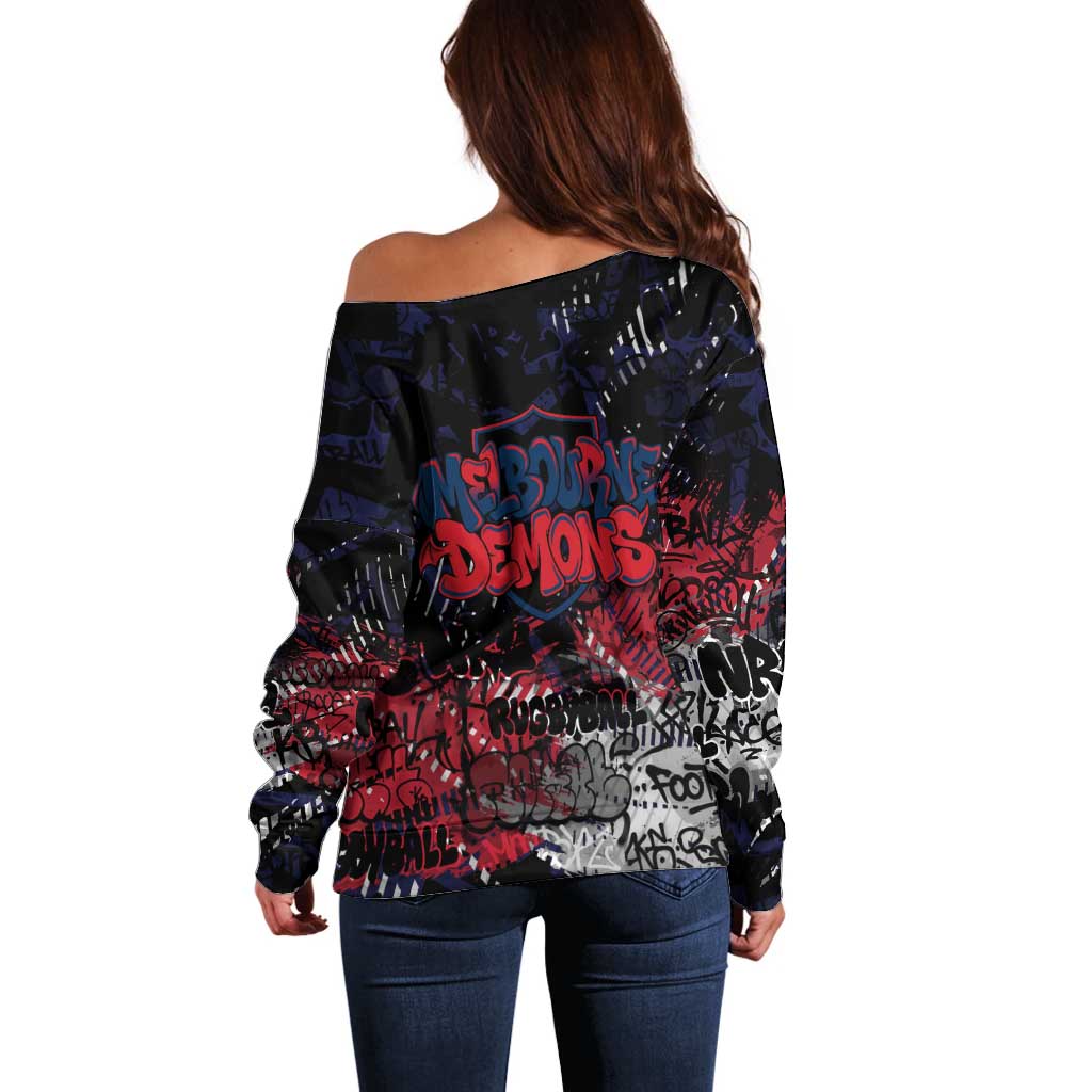 Melbourne Demons Off Shoulder Sweater Urban Graffiti Street Art - Bold Abstract Spray Paint