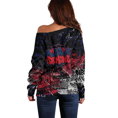 Melbourne Demons Off Shoulder Sweater Urban Graffiti Street Art - Bold Abstract Spray Paint