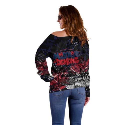 Melbourne Demons Off Shoulder Sweater Urban Graffiti Street Art - Bold Abstract Spray Paint