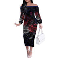 Melbourne Demons Off The Shoulder Long Sleeve Dress Urban Graffiti Street Art - Bold Abstract Spray Paint