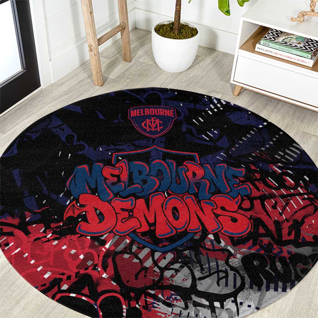 Melbourne Demons Round Carpet Urban Graffiti Street Art - Bold Abstract Spray Paint