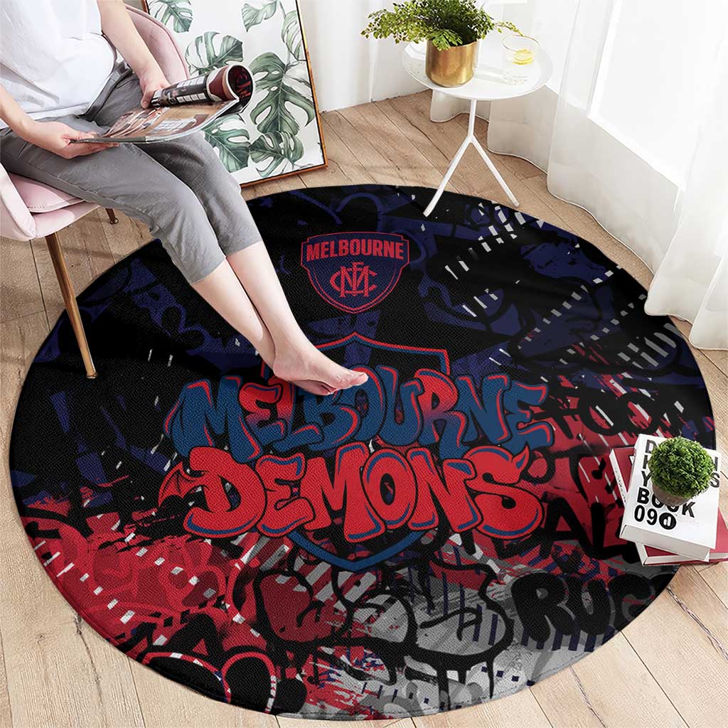 Melbourne Demons Round Carpet Urban Graffiti Street Art - Bold Abstract Spray Paint