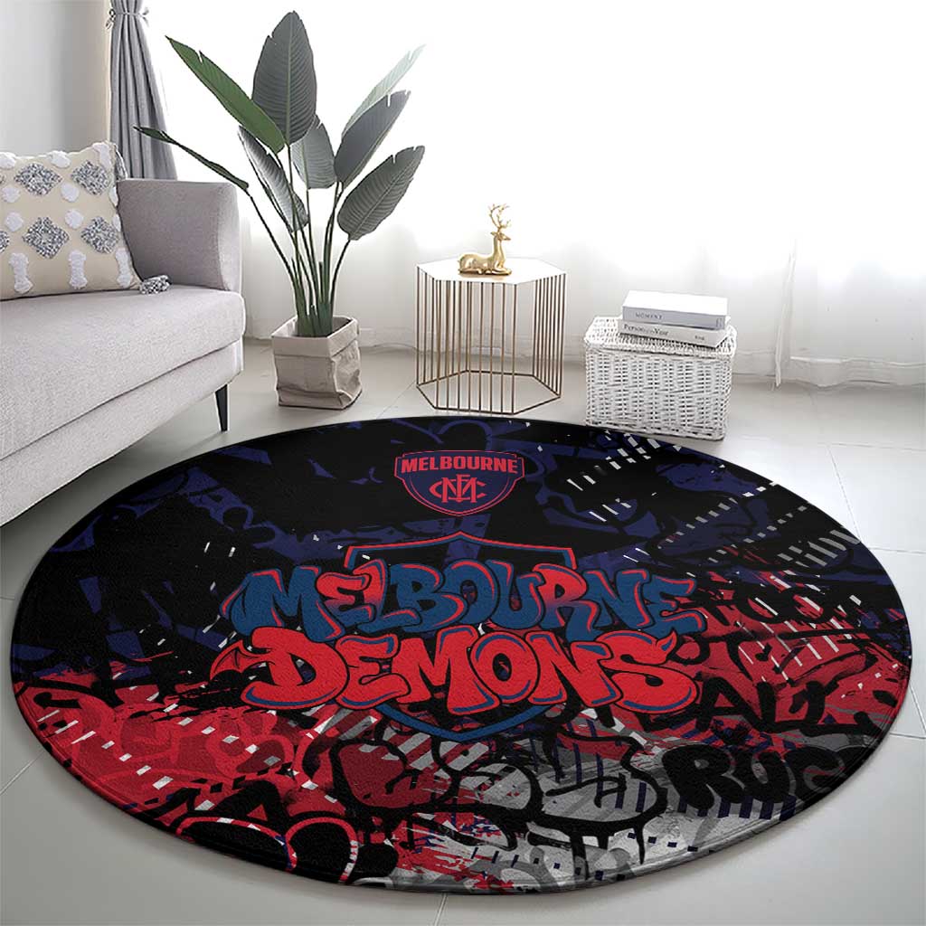 Melbourne Demons Round Carpet Urban Graffiti Street Art - Bold Abstract Spray Paint