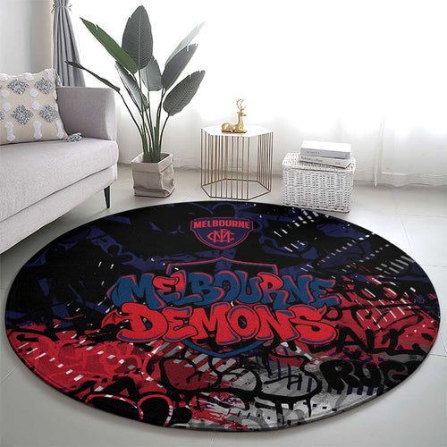 Melbourne Demons Round Carpet Urban Graffiti Street Art - Bold Abstract Spray Paint