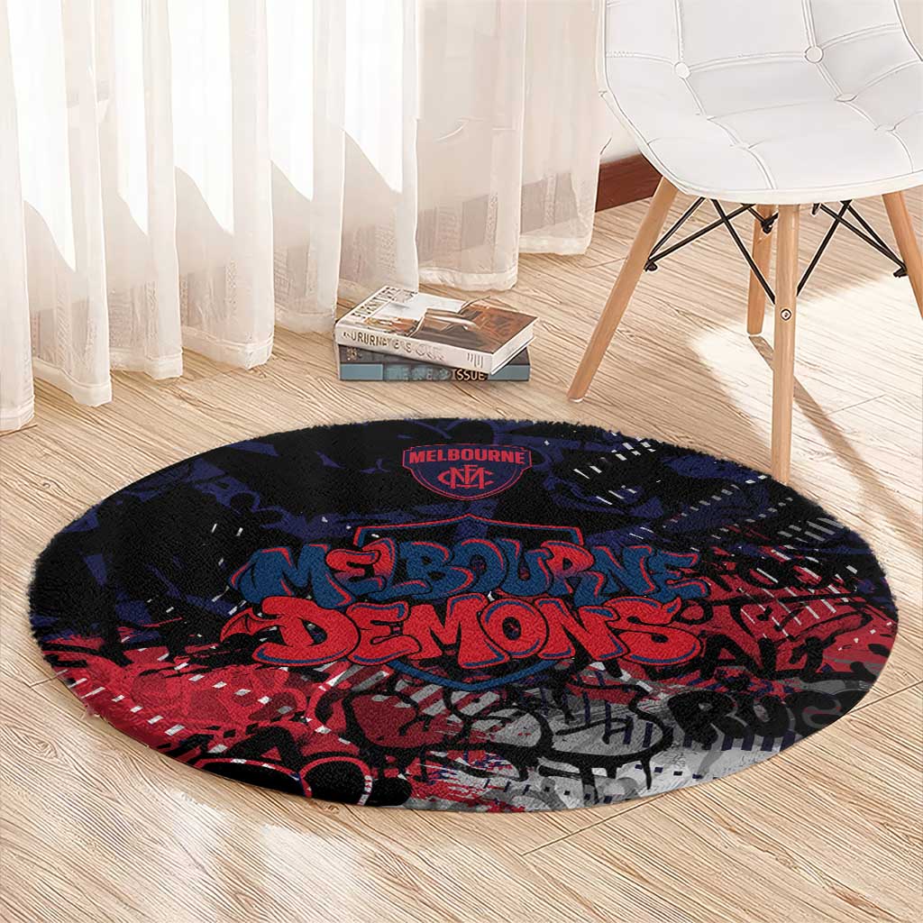 Melbourne Demons Round Carpet Urban Graffiti Street Art - Bold Abstract Spray Paint