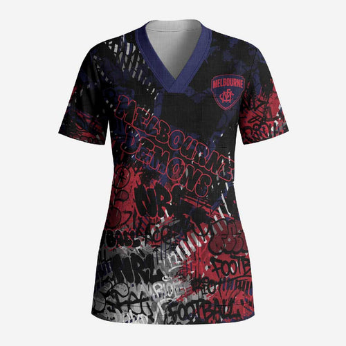 Melbourne Demons Scrub Top Urban Graffiti Street Art - Bold Abstract Spray Paint