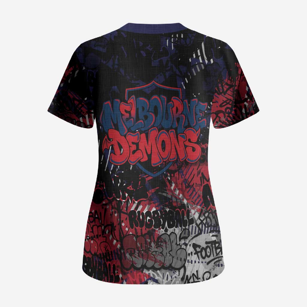Melbourne Demons Scrub Top Urban Graffiti Street Art - Bold Abstract Spray Paint