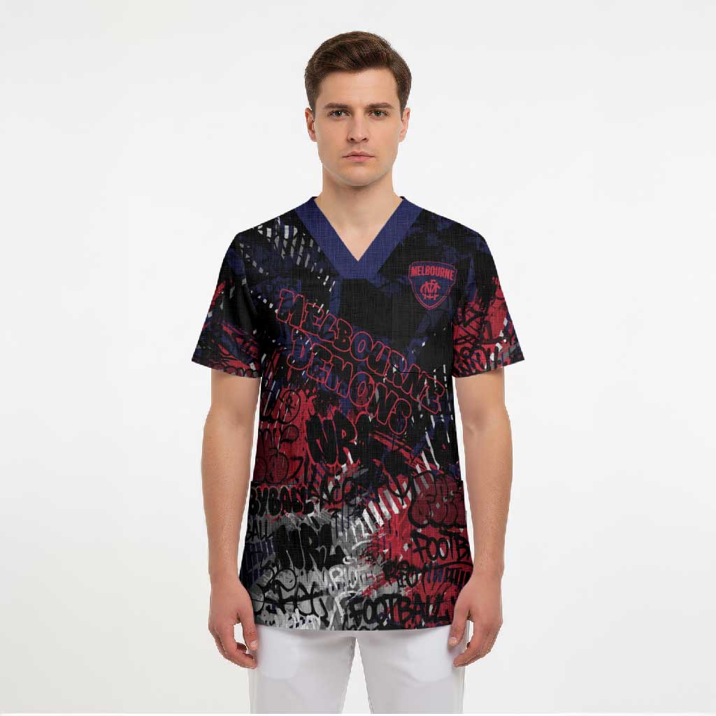 Melbourne Demons Scrub Top Urban Graffiti Street Art - Bold Abstract Spray Paint