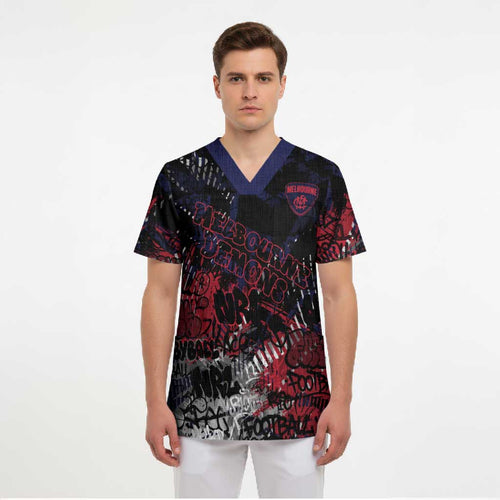 Melbourne Demons Scrub Top Urban Graffiti Street Art - Bold Abstract Spray Paint