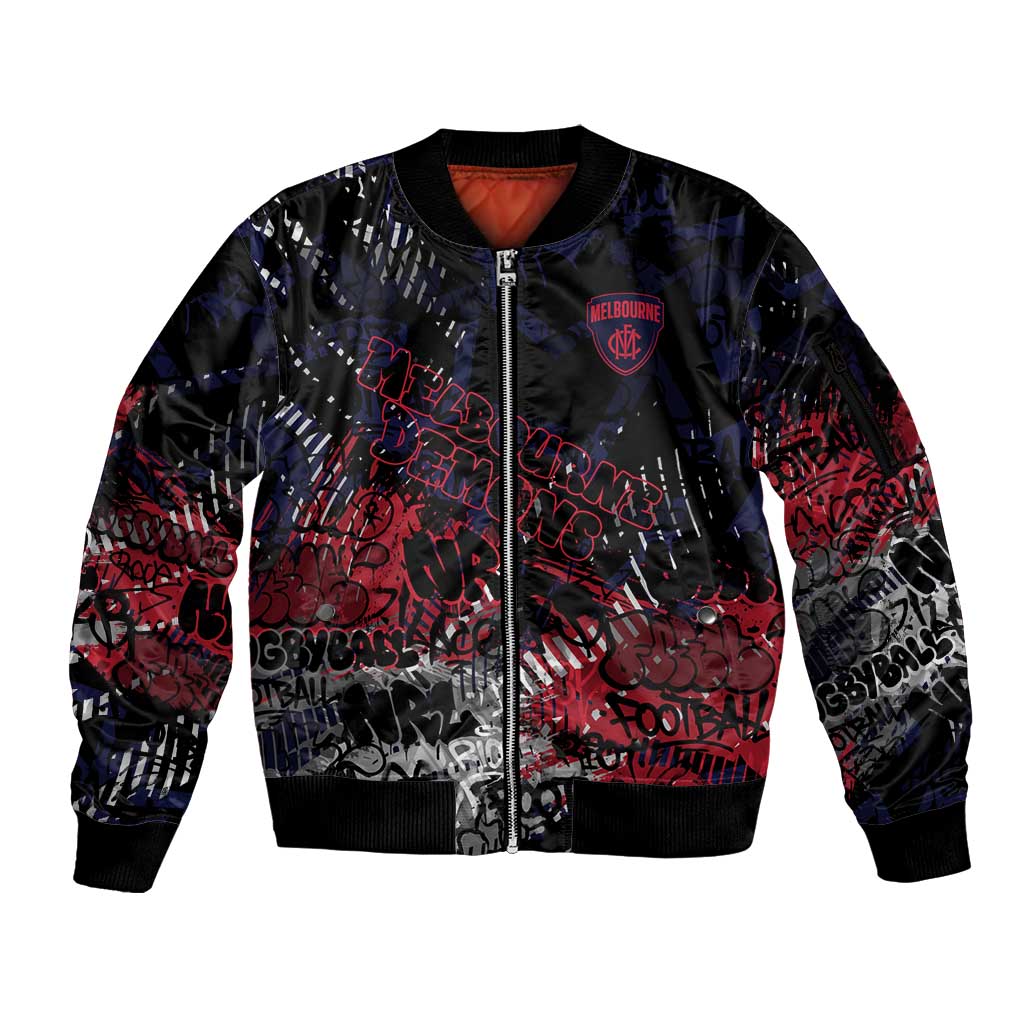 Melbourne Demons Sleeve Zip Bomber Jacket Urban Graffiti Street Art - Bold Abstract Spray Paint