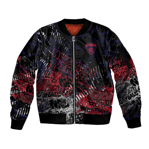 Melbourne Demons Sleeve Zip Bomber Jacket Urban Graffiti Street Art - Bold Abstract Spray Paint