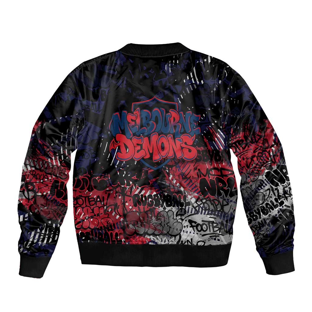 Melbourne Demons Sleeve Zip Bomber Jacket Urban Graffiti Street Art - Bold Abstract Spray Paint