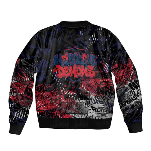 Melbourne Demons Sleeve Zip Bomber Jacket Urban Graffiti Street Art - Bold Abstract Spray Paint