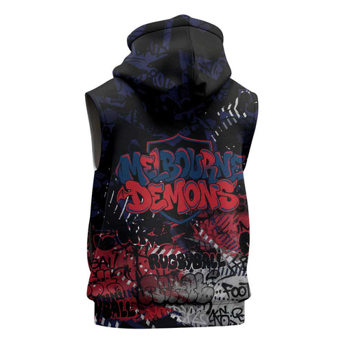 Melbourne Demons Sleeveless Hoodie Urban Graffiti Street Art - Bold Abstract Spray Paint