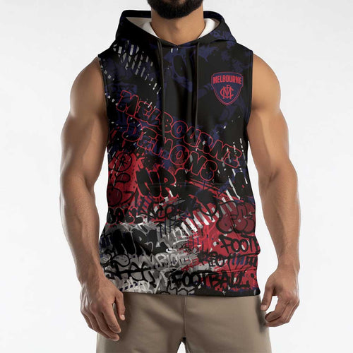 Melbourne Demons Sleeveless Hoodie Urban Graffiti Street Art - Bold Abstract Spray Paint