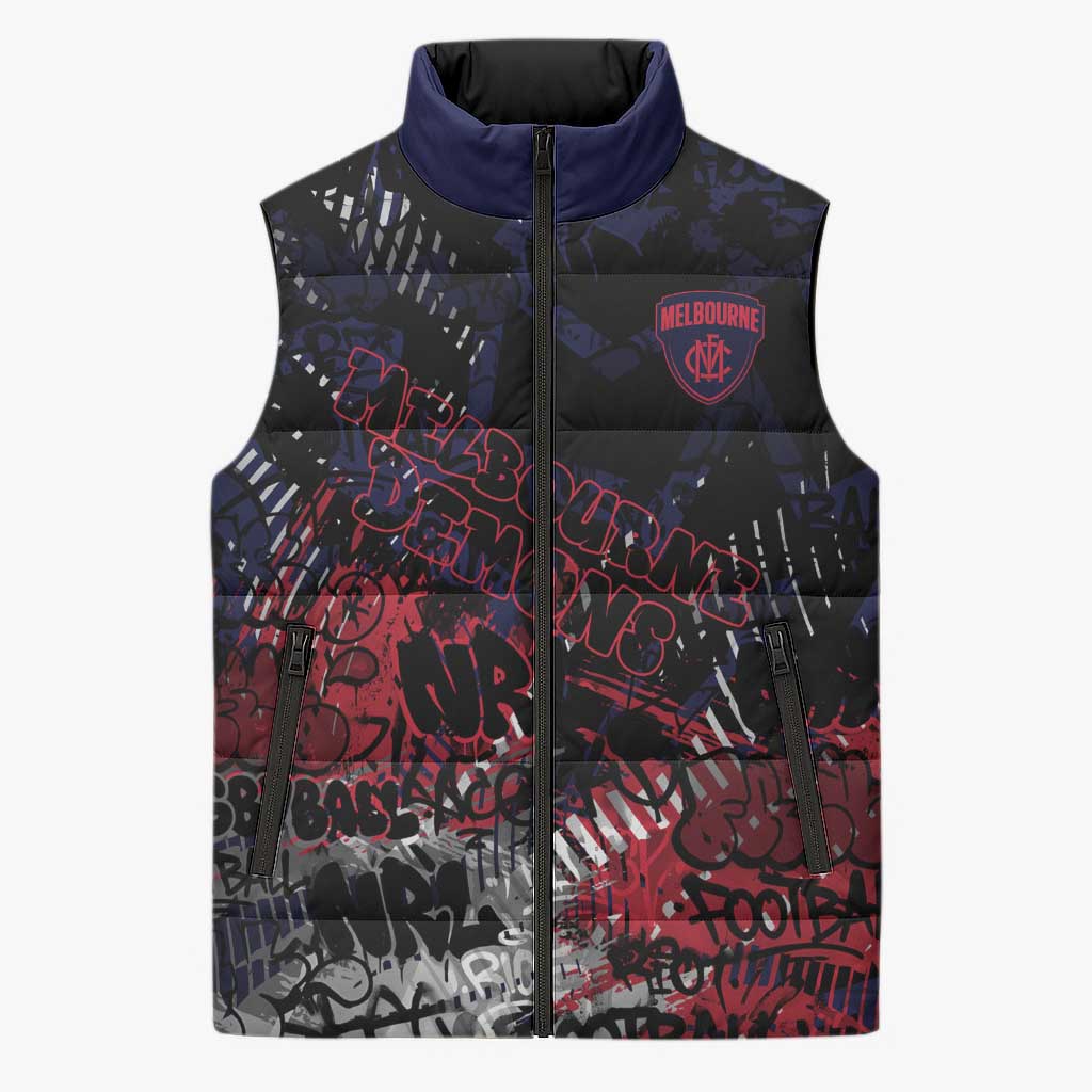 Melbourne Demons Sleeveless Puffer Jacket Urban Graffiti Street Art - Bold Abstract Spray Paint