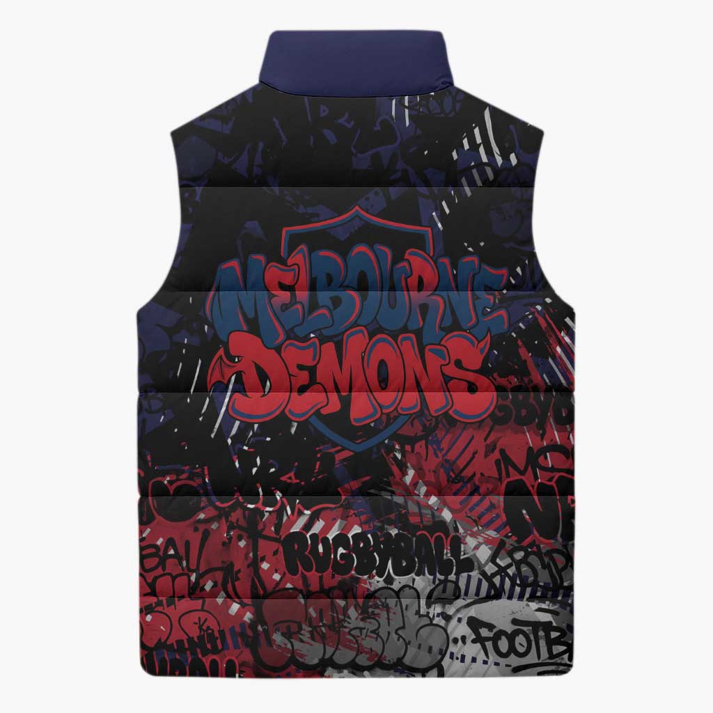 Melbourne Demons Sleeveless Puffer Jacket Urban Graffiti Street Art - Bold Abstract Spray Paint