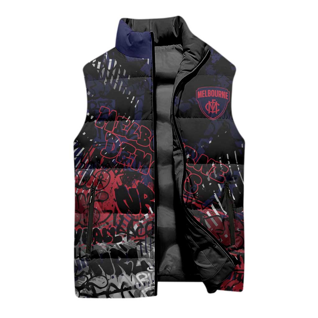 Melbourne Demons Sleeveless Puffer Jacket Urban Graffiti Street Art - Bold Abstract Spray Paint
