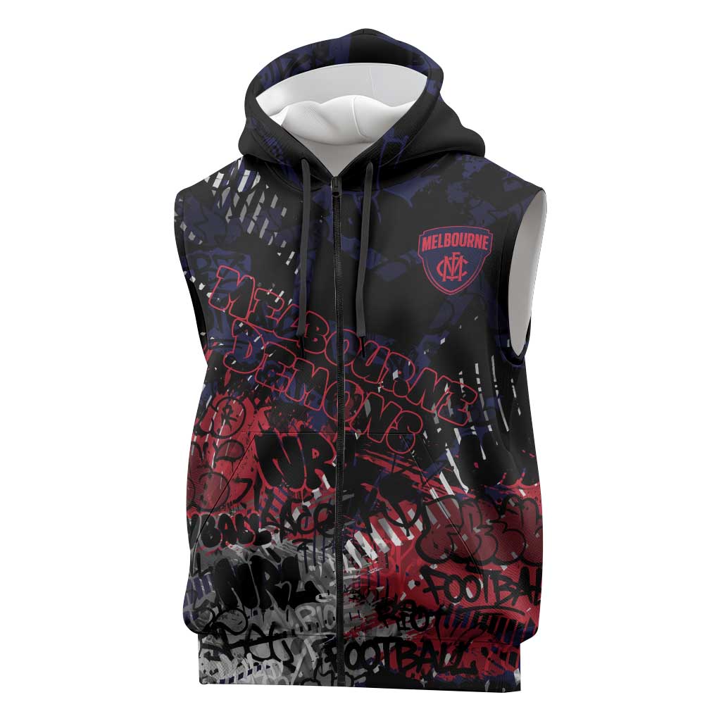 Melbourne Demons Sleeveless Zip Hoodie Urban Graffiti Street Art - Bold Abstract Spray Paint